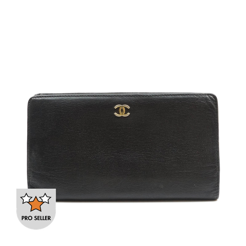 Chanel Long Wallet Black Leather