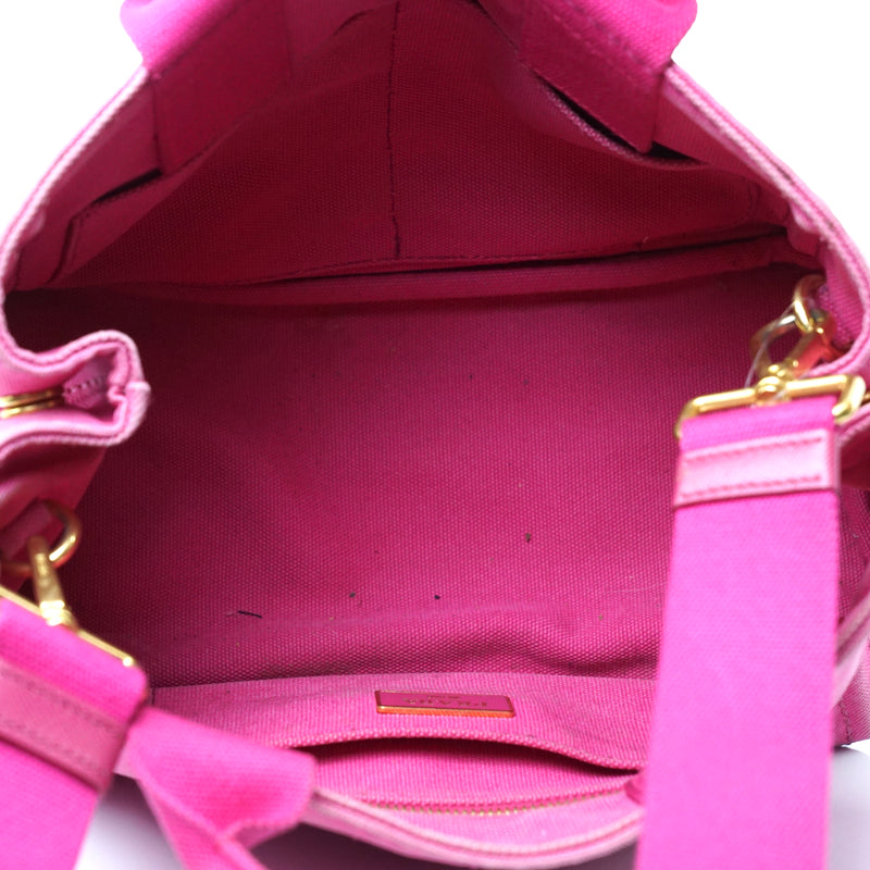 Authentic PRADA Canapa Passion Pink Canvas Hand Tote Bag Purse