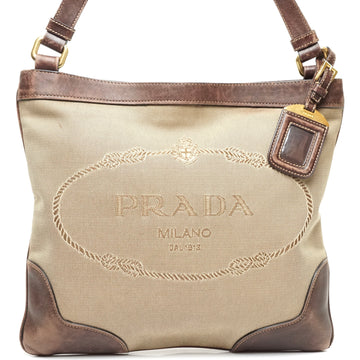 Pre-loved authentic Prada Crossbody Bag Brown Canvas sale at jebwa