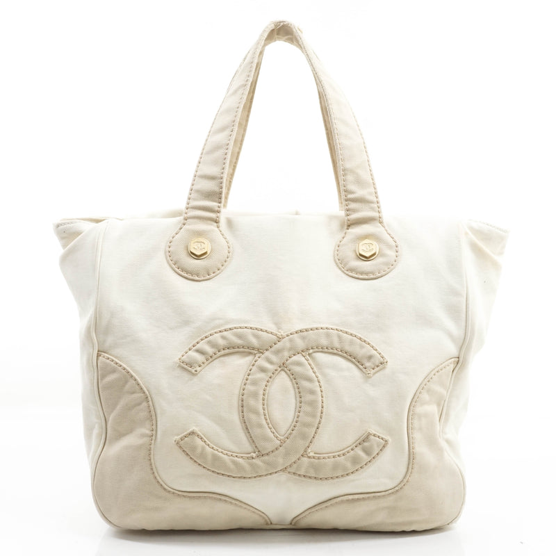 CHANEL Marshmallow Handbag Canvas Tote Bag Coco Mark Ivory Beige