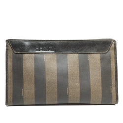Pre-loved authentic Fendi Clutch Pequin Brown Coated sale at jebwa.
