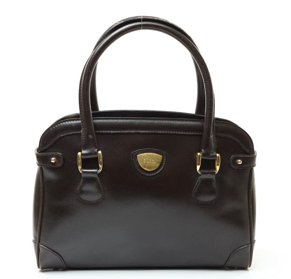 Gucci Hand Bag Black Leather Brown