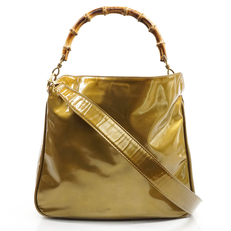 Gucci Bamboo Hand Bag Enamel Gold
