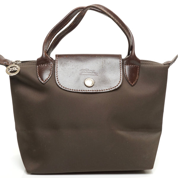 Long Champ Hand Bag Brown Nylon