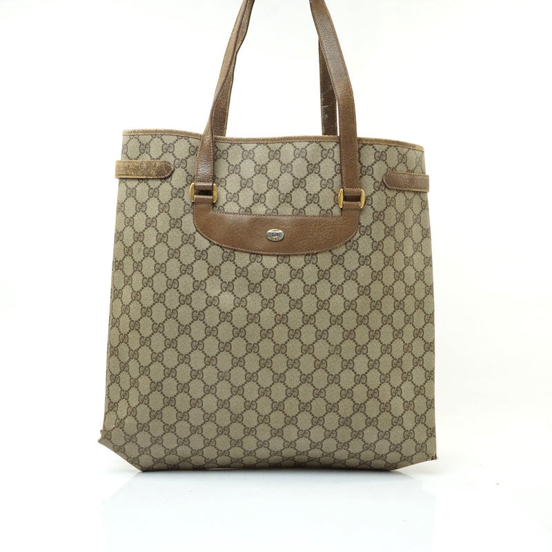 Gucci Tote with Pouch Brown Canvas Leather Preloved Vintage Authentic