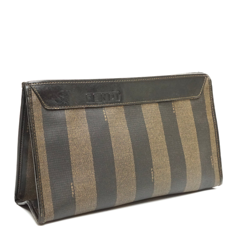 Pre-loved authentic Fendi Clutch Pequin Brown Coated sale at jebwa.