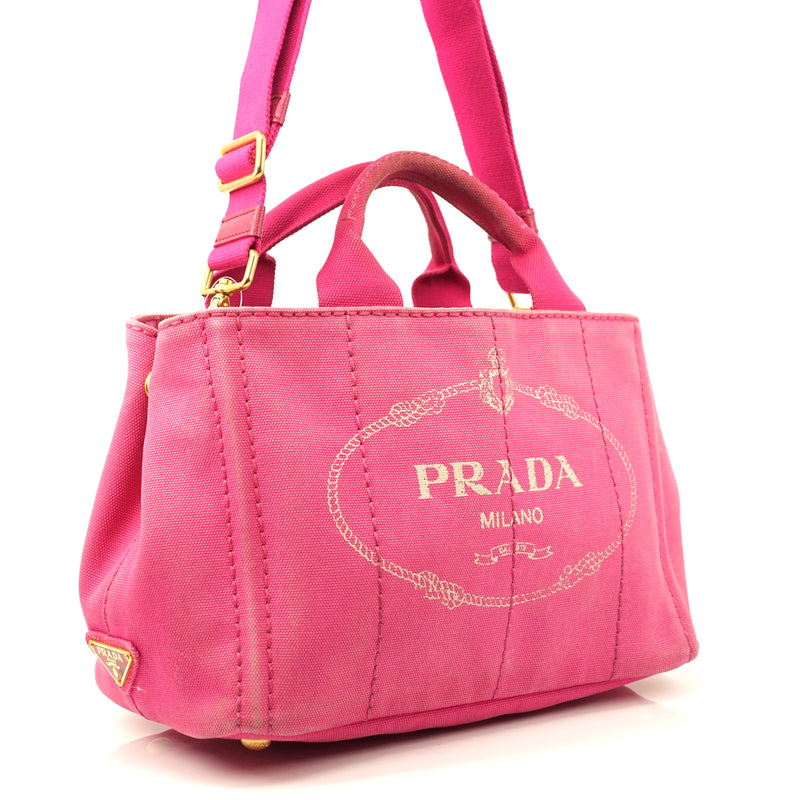 Prada Logo Tote Canapa Small Size Pink Colour Shoulder Handbag.