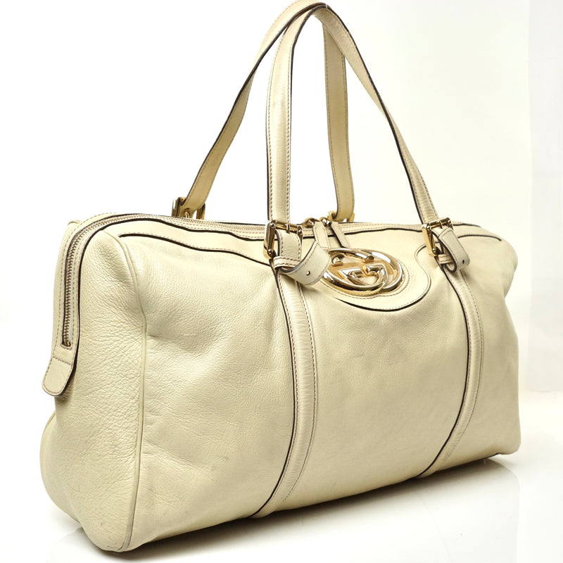 Pre-loved authentic Gucci Cream Leather Hand Bag Boston sale at jebwa.