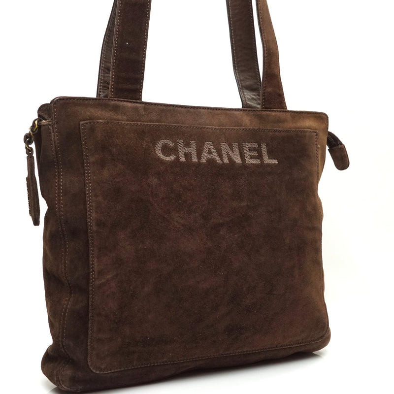 Chanel Shoulder Bag Brown Suede