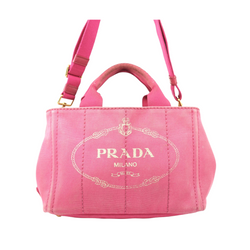 Authentic PRADA Canapa Passion Pink Canvas Hand Tote Bag Purse #48304