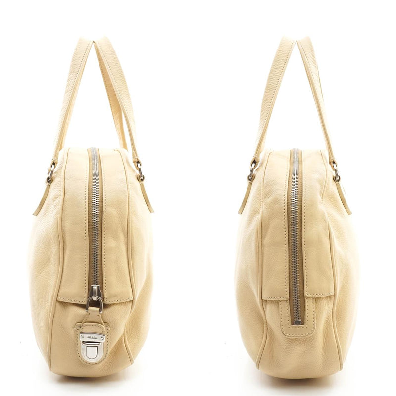 Prada Hand Bag Leather Beige