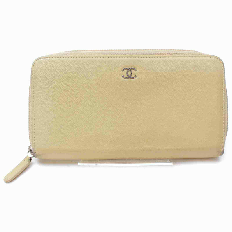 Chanel Long Wallet Beige Leather