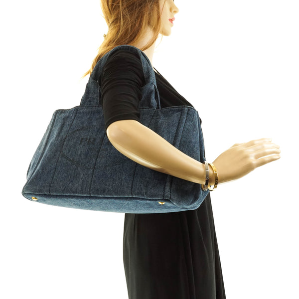 Prada Tote Bag Navy Blue Denim