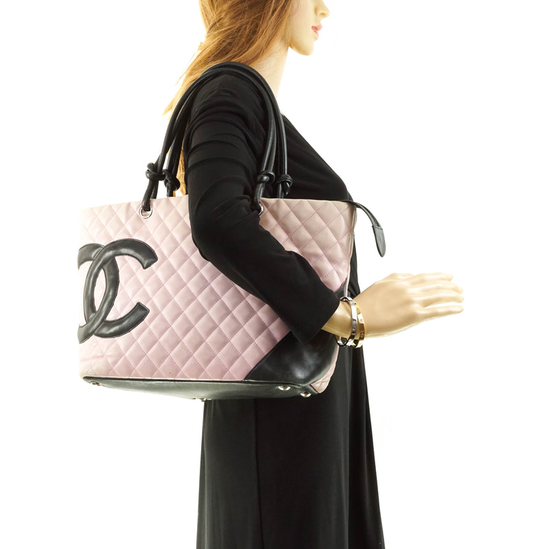 Vintage Chanel Cambon Ligne Tote Bag in Pink And Black CC Logo Medium Size