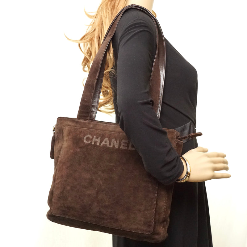 Chanel Shoulder Bag Brown Suede