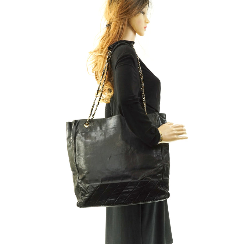 Chanel CC Logo Black Perforated Leather Medium Tote Bag