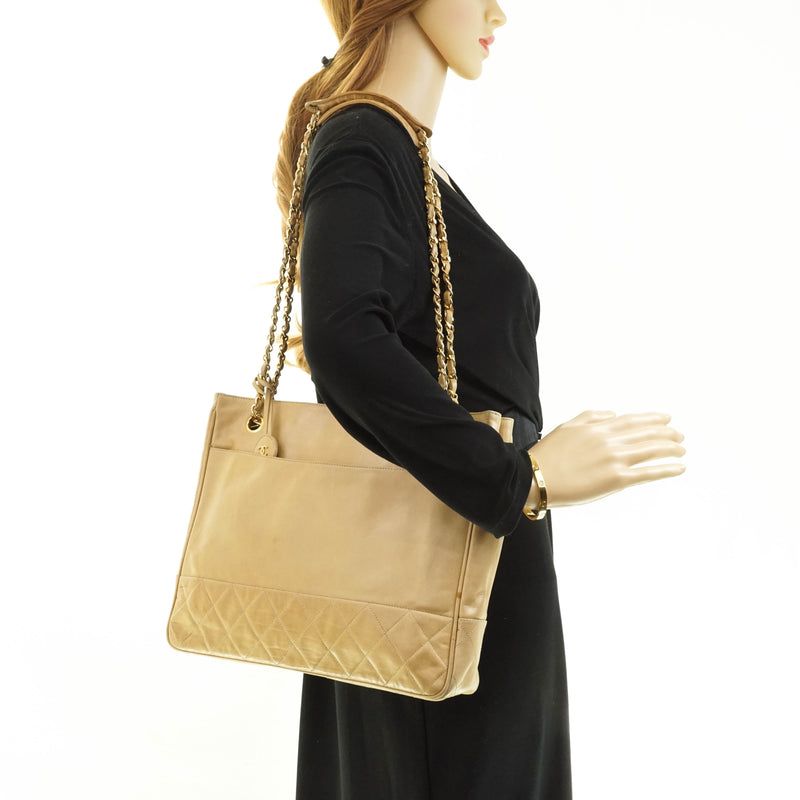 Chanel Shoulder Bag Leather Beige