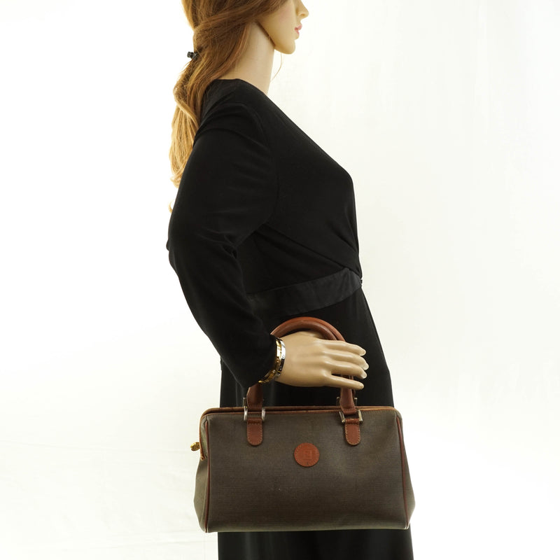 Fendi Hand Bag Brown Coated Canvas