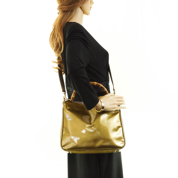 Gucci Bamboo Hand Bag Enamel Gold