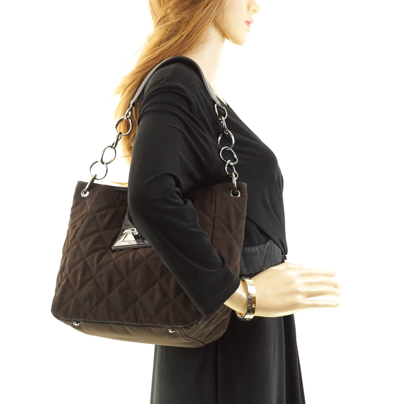 Chanel Hand Bag Brown Nylon