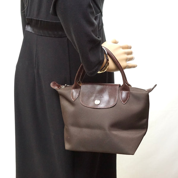 Long Champ Hand Bag Brown Nylon