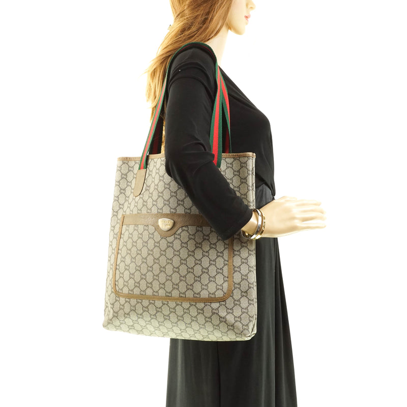 Gucci Sherry Tote Bag Brown Coated