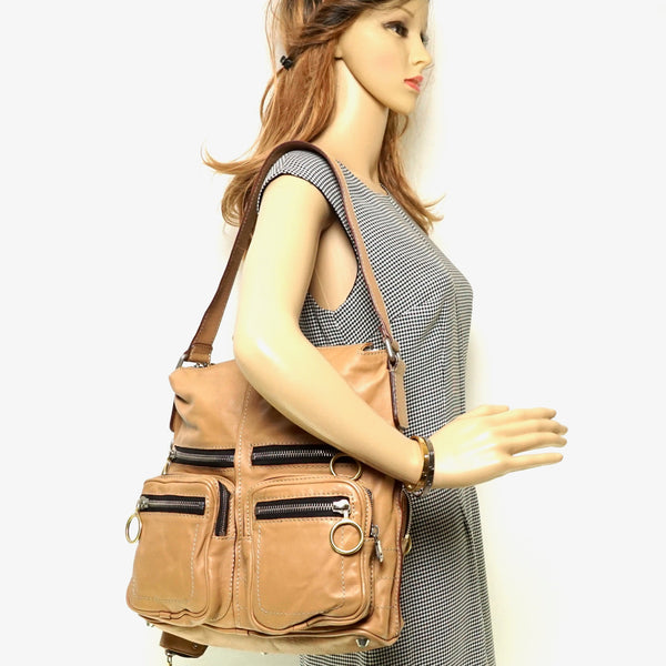 Chloe Shoulder Bag Beige Leather