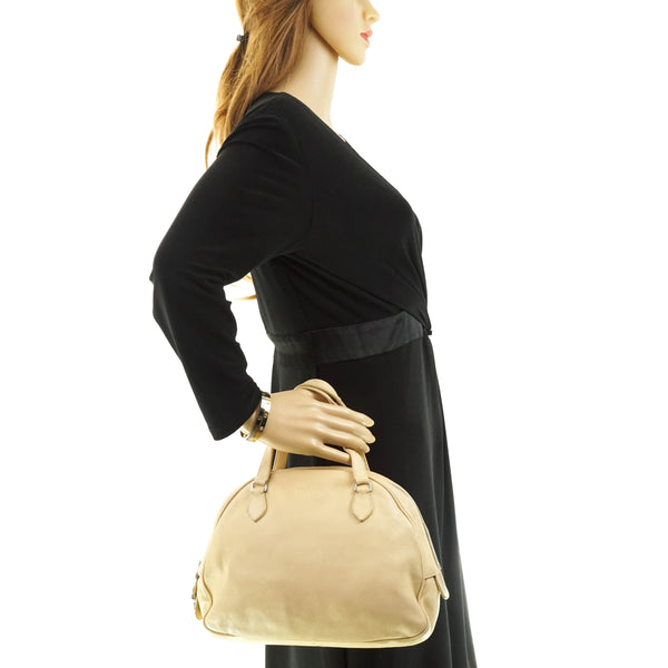 Prada Hand Bag Leather Beige